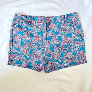 Loft Chino Shorts 8 Blue Red White Paisley Print Pockets 4” Inseam nwot